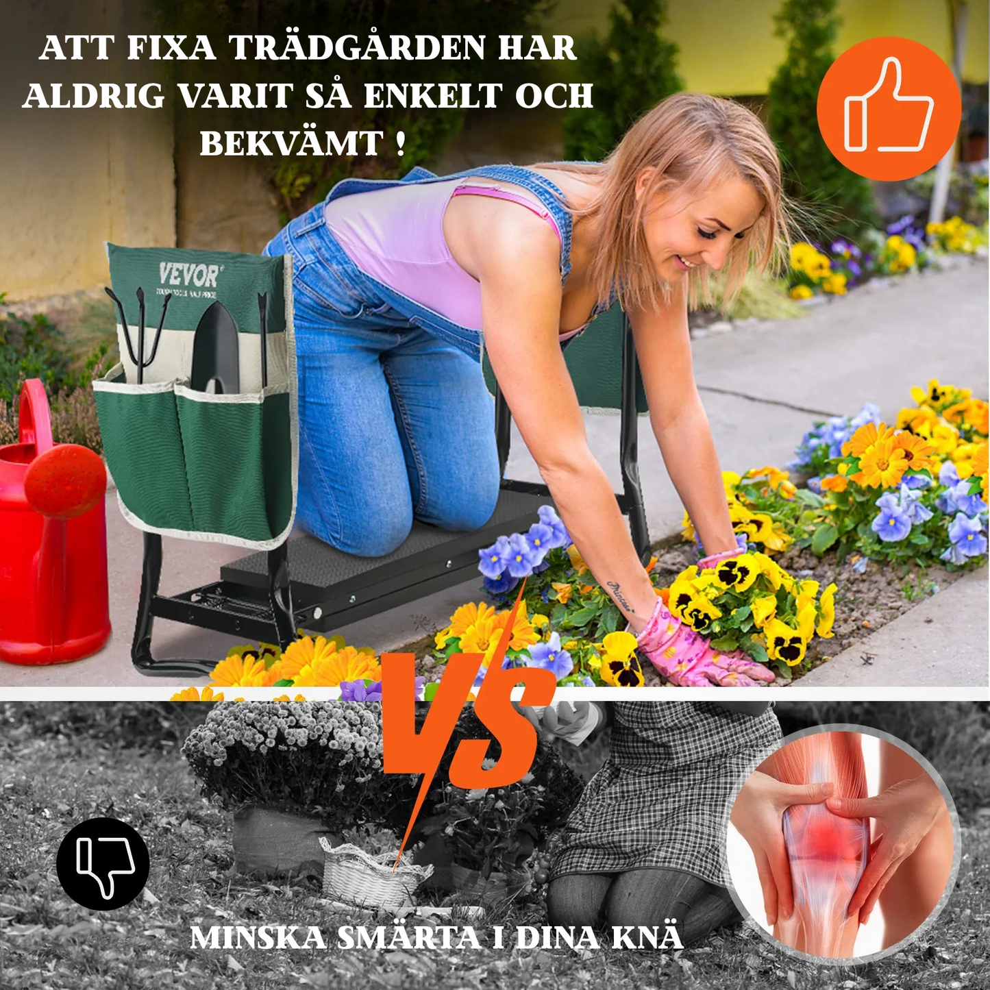Hopfällbar Trädgårdspall med Verktygsset och Halkskydd
